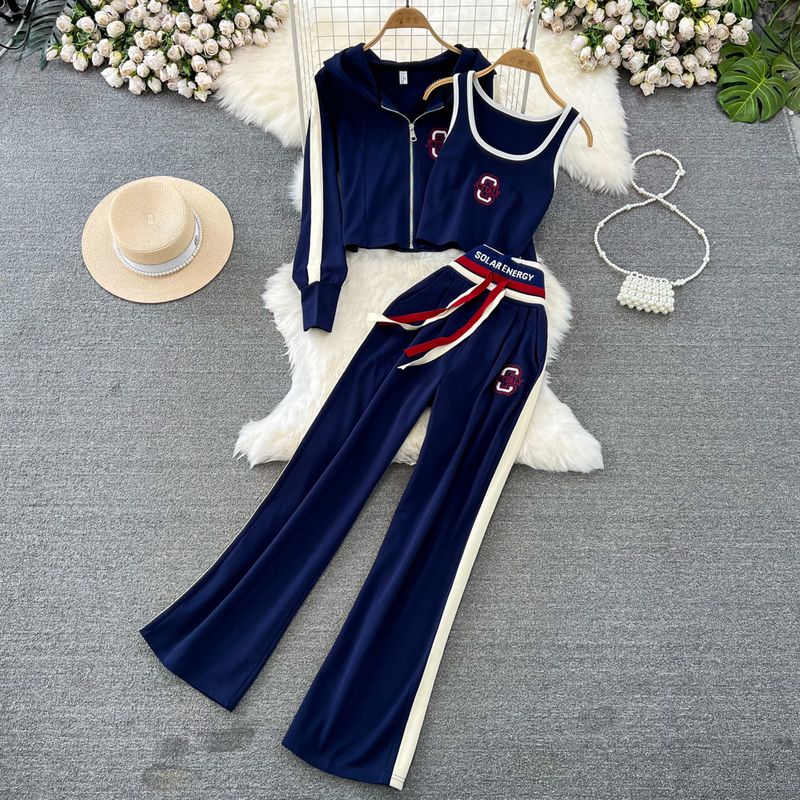 

Zipper Hooded Sweatshirt Casual Ultra High Waist Fashion Suit Blue L