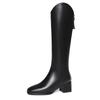 Autumn Winter Square Toe Middle Heel Women's Long Boots Leather Fleece-Lined Ladies Knee High Shaft Shoes New Rock Goth Boot