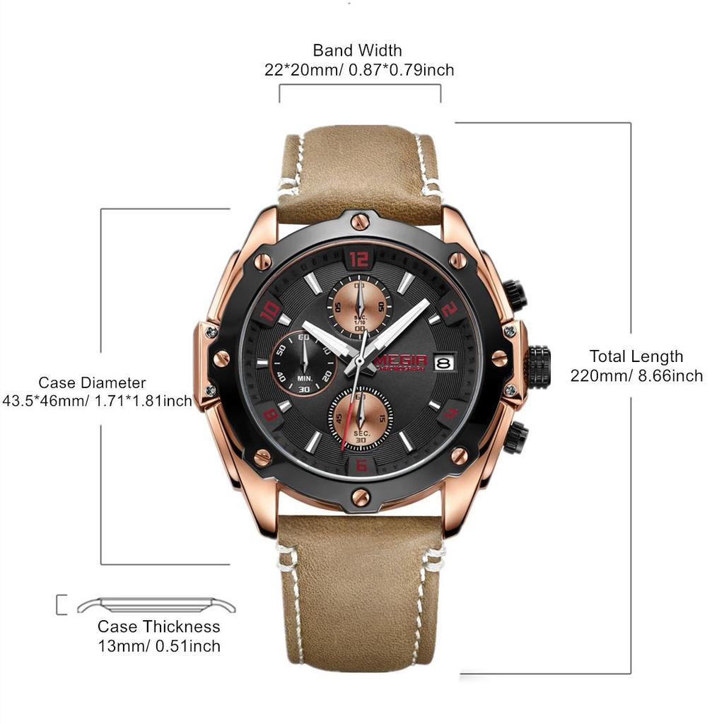 Megir Montre de Sport créative hommes Relogio Masculino mode chronographe Quartz montres horloge heure en cuir militaire armée montre