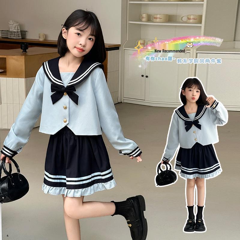 2025 Mädchen Frühling/Herbst Koreanische Matrosenuniform Rockset für Mittel- und Großkinder