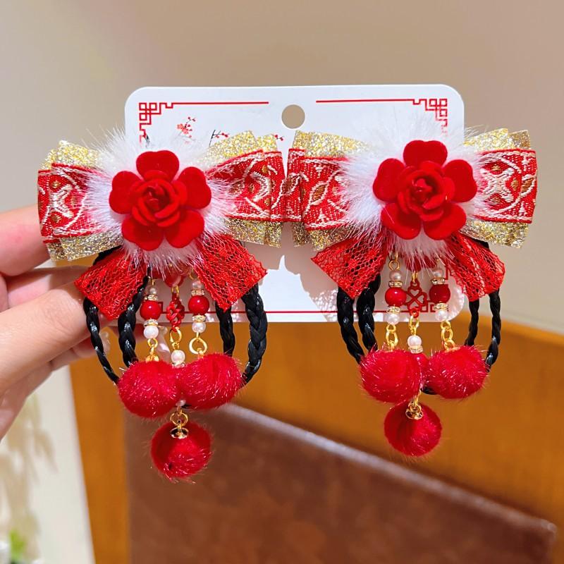 Hanfu Kopfschmuck Kinder Neujahr Haarnadel Niedlich Süß Chinesischer Stil Rote Haarspangen Quaste Antiker Stil Haarspange
