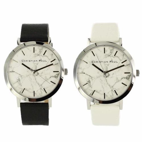 

Парные часы Christian Paul для мужчин и женщин, 43 мм, с коробкой для хранения, узор черного и белого мрамора, натуральная кожа, MR-05MR-08