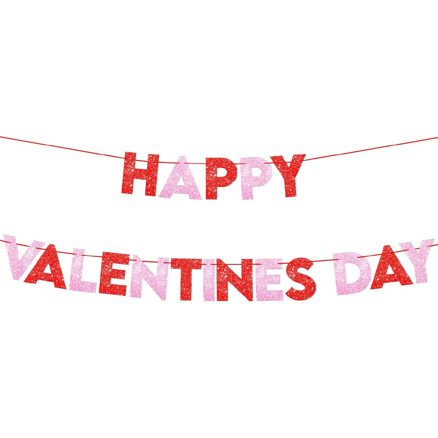 KatchOn, Glitter Happy Valentines Day Banner - 10 Feet, No DIY | Red and Pink Valentines Banner for Valentines Decorations | Valentines Day Garland