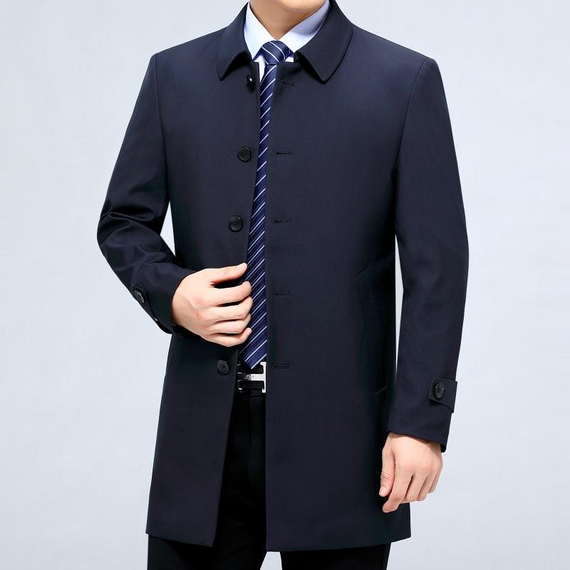 Spring and autumn new style mulberry silk men's windbreaker lapel mid-length solid color middle-aged business casual jacket