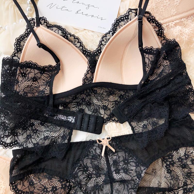 French Lace Triangular Cup Push Up Bra Set Women Sexy Lingerie Summer Comfort Fine Shoulder Strap Bras Backless Underwear Sets