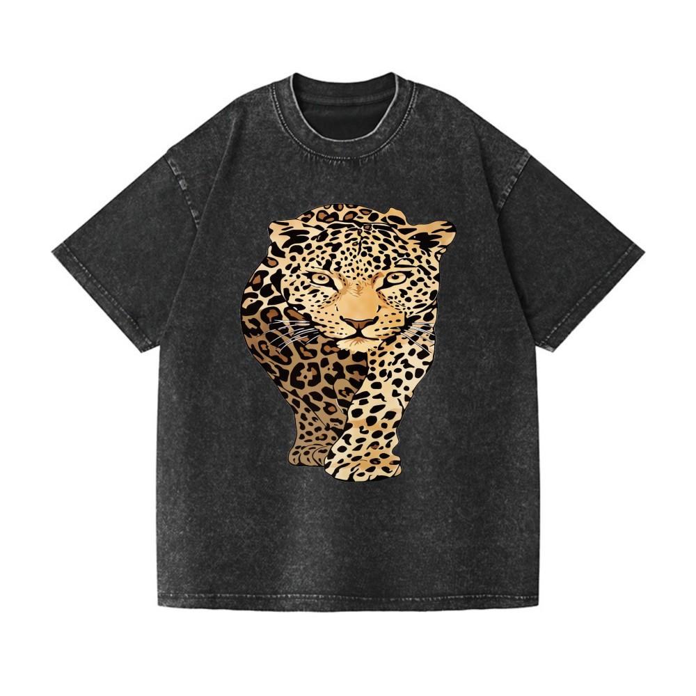 Vintage Leopard Graphic Washed T Shirt Unisex Retro Wild Animal Streetwear Tee