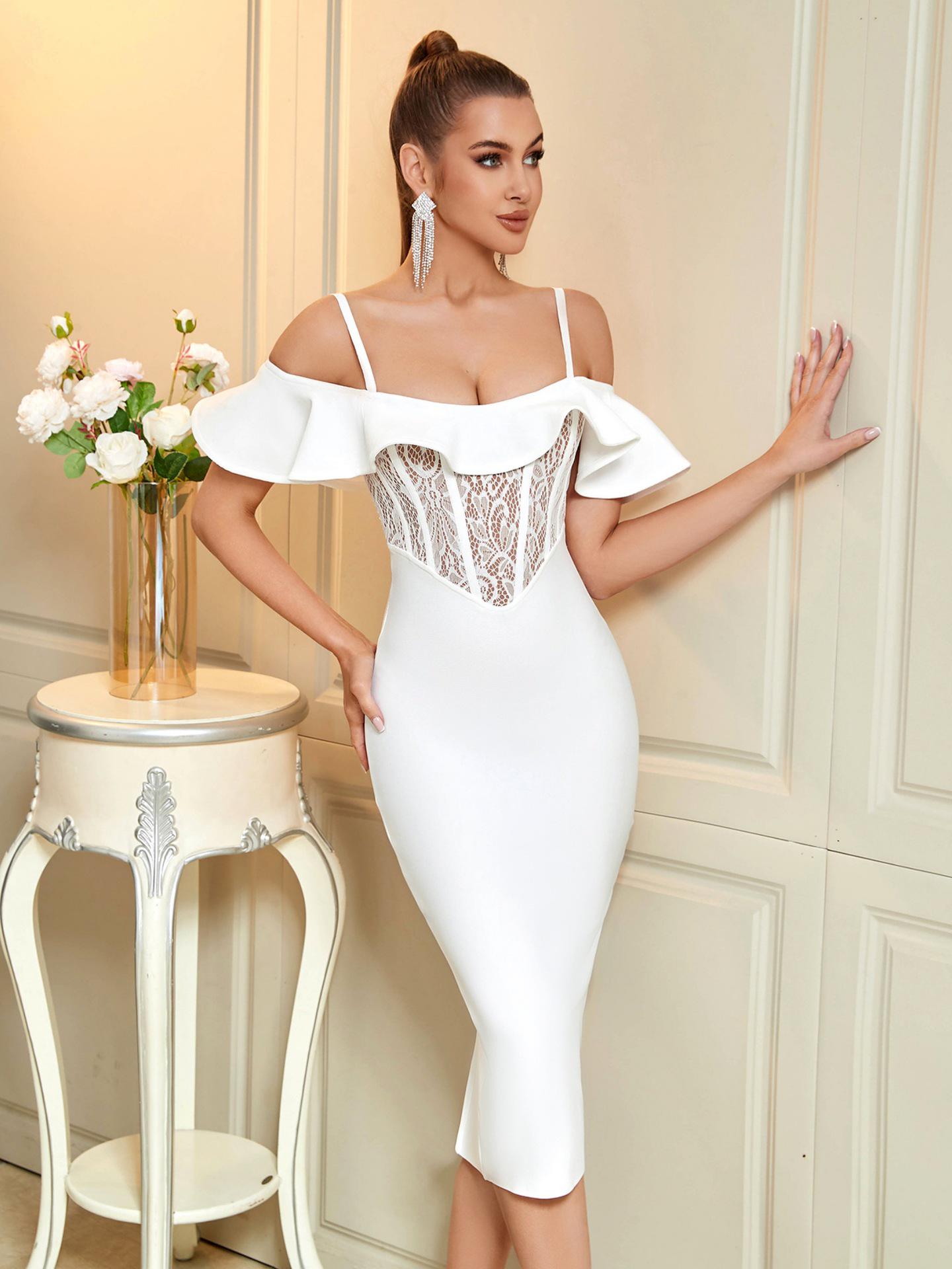 

Женское платье на одно плечо, облегающего кроя, с высокой талией, однотонное Small белый