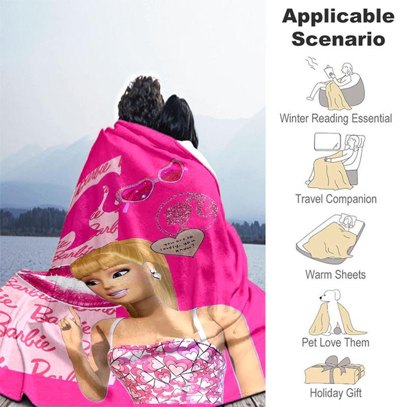 1pc Barbie Heart Print Dress Cartoon Blanket,Portable Throw for Travel & Camping, All Season Cozy Blanket,Ideal Gift