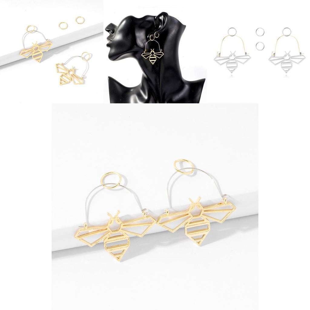 Trendy Alloy Bee Drop Earrings Unique Hollow Hoop Design For Women