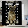 Decorative Dog Print Shower Curtain French Bulldog Design, White Paw Prints, Premium Quality Fabric, Waterproof Bath Mat Set for