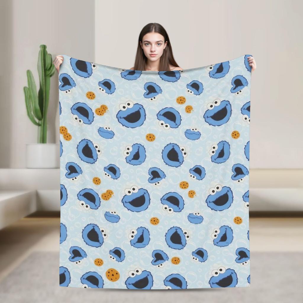 Cookie Monster Sesamets Knitted Blanket Flannel Throw Blanket Bedroom Sofa Printed Ultra-Soft Warm Bedspreads