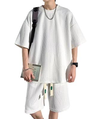 Ririka Súprava Vrchný a spodný diel Krátky rukáv Šortky Domáce oblečenie Oblečenie do izby Logo Trochu zlý chlapec Voľný strih Street Casual [ririka] Tričko Pánske (biela,