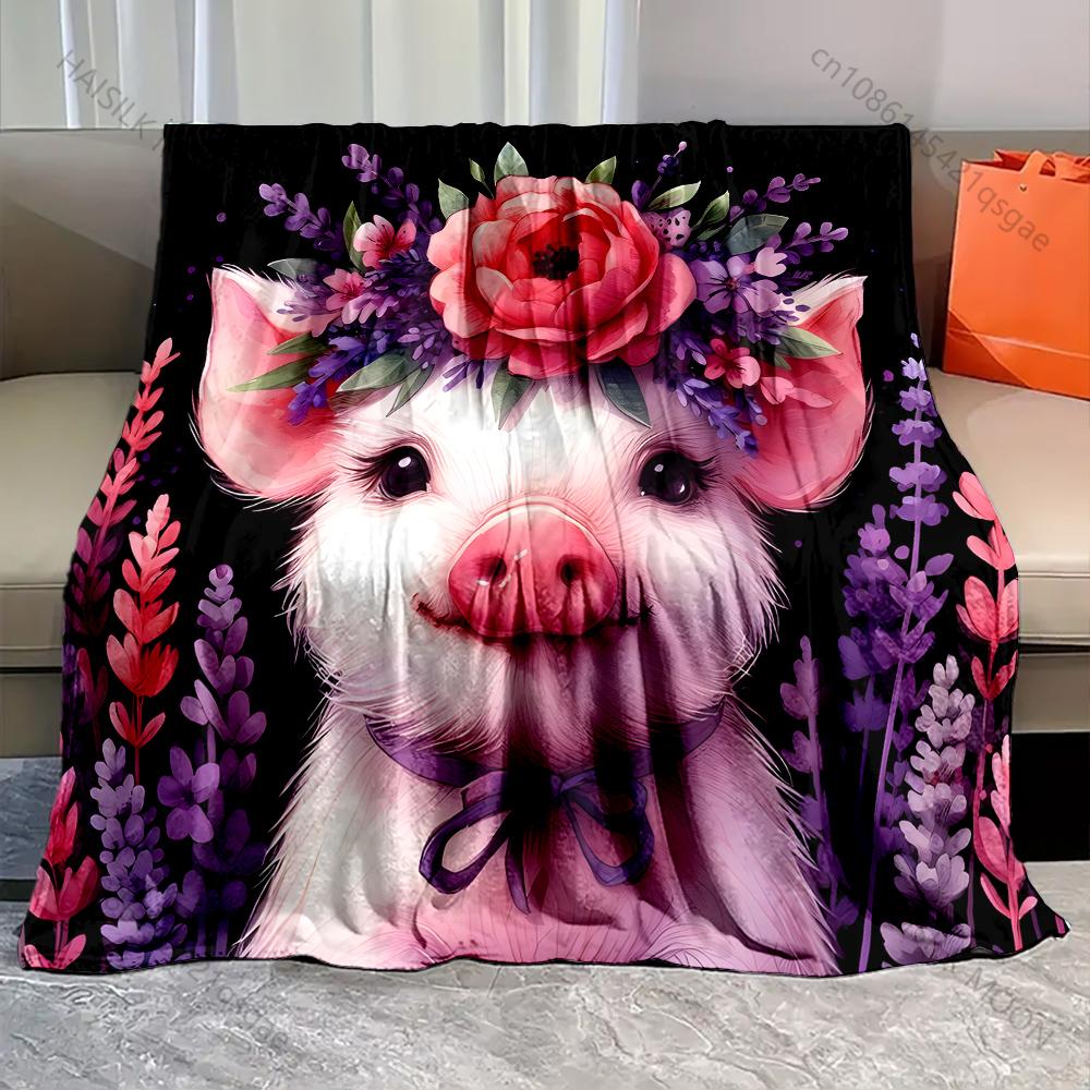 

Multi-size Cute pig with flowers on head Blanket Warm Soft Luxury Gifts for Children Adults Suitable for Home Sofa Bed Travel RV 75x90cm