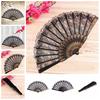 Black Spanish Style Dance Party Wedding Lace Silk Folding Hand Held Flower Fan