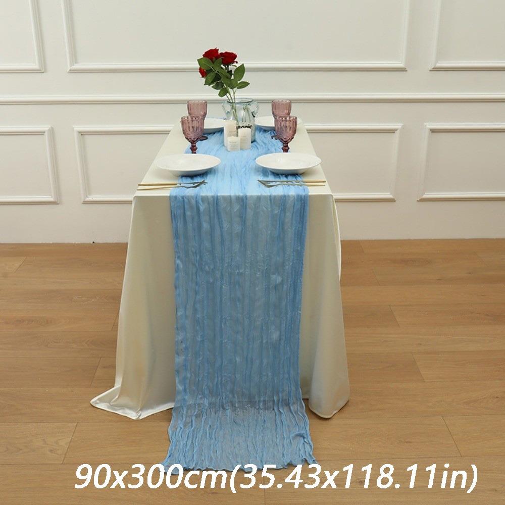 

Semi-Sheer Cheese Cloth Table Runner Boho Rustic Elegant Tulle Balinese Pleated Tablecloth DIY Gauze Table Runner небесно-голубой