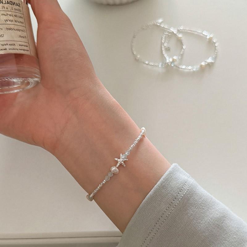 Elegant Pearl Starfish Charm Bracelet Women Gold Plated Adjustable Rope Chain Stylish Minimalist Jewelry Accessory