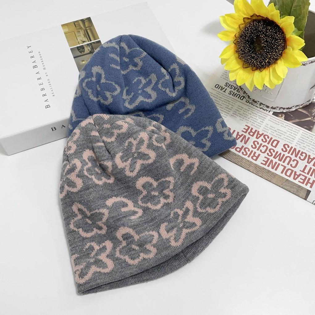 Women's and Men's Daily Flower Knit Beanie Hat