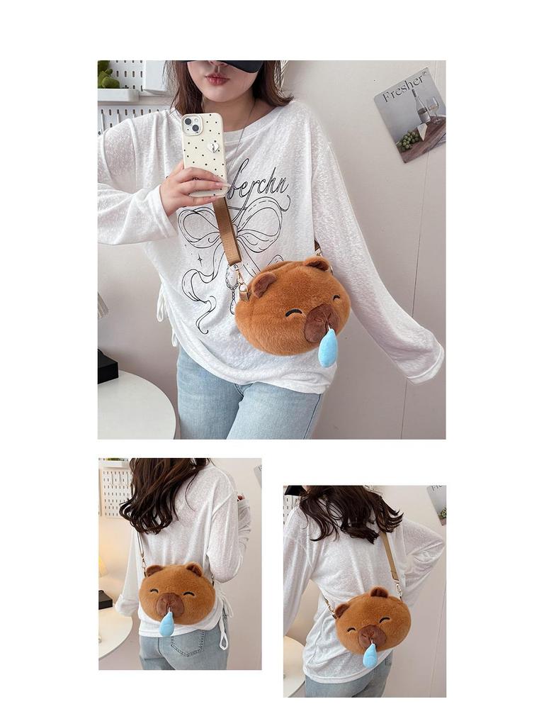 2025 Creative Cute Cartoon Plush Crossbody Doll Bag – Soft, Retractable, Round Shoulder Bag