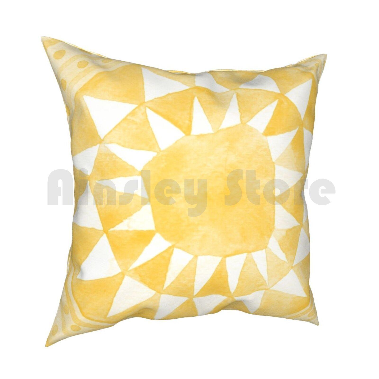 Yellow Tribal Circle Pillow Case Printed Home Soft DIY Pillow Cover Pattern Bohemian Ethnic Tribal Boho African Watercolor 30x30cm 12x12in