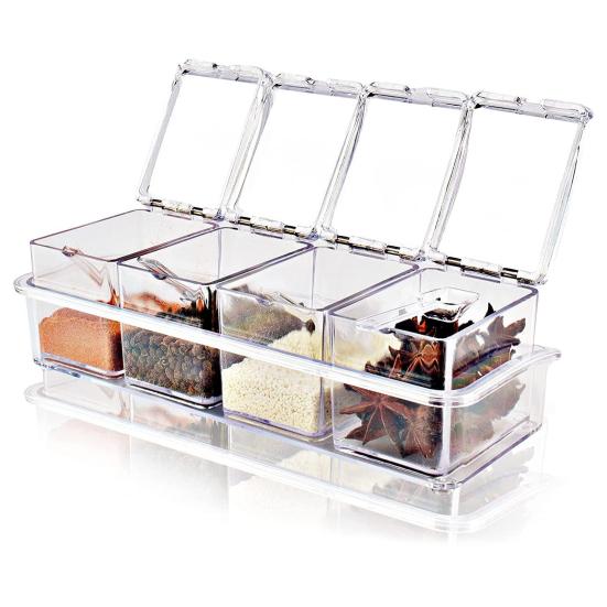 Yousheng Transparent Spice Container Set with Lids And Spoon 4-in-1 Kitchen Organizer for Salt Sugar Pepper Airtight Pantry Storage
