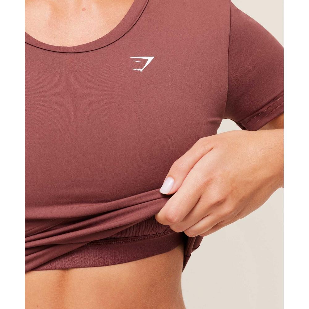 Gymshark Crossover Midi Top With Shelf Burgundy Brown B4c3e Rbqv