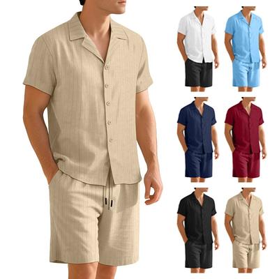 Commuter Casual Button Shirt Short Sleeve Men's Vacation Beach Pants Summer Cardigan Short Sleeve Shorts Set
