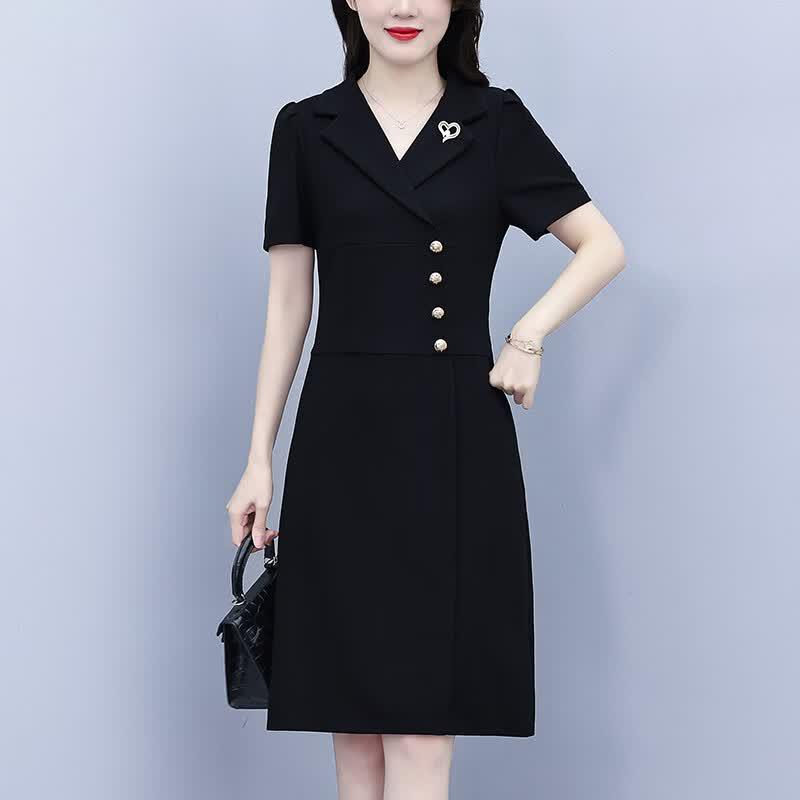 La Chapelle 2026 Summer Plus Size Slimming Short Sleeve Black Suit Dress