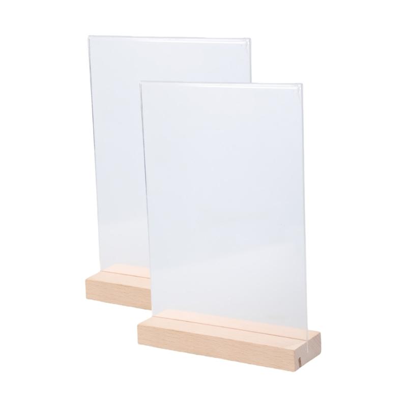 

2PCS Acrylic Poster Sign Display Stand with Wood Base Clear Sign Holder L Shape Holder for Wedding Hotel Reception