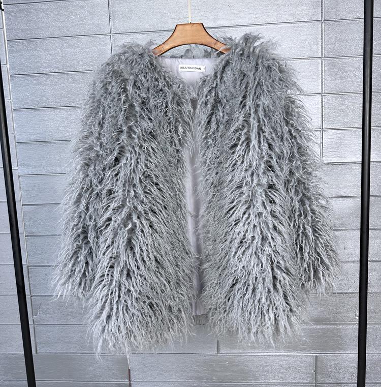 Korean Style Women's Tan Faux Lamb Wool Mid-Length Coat