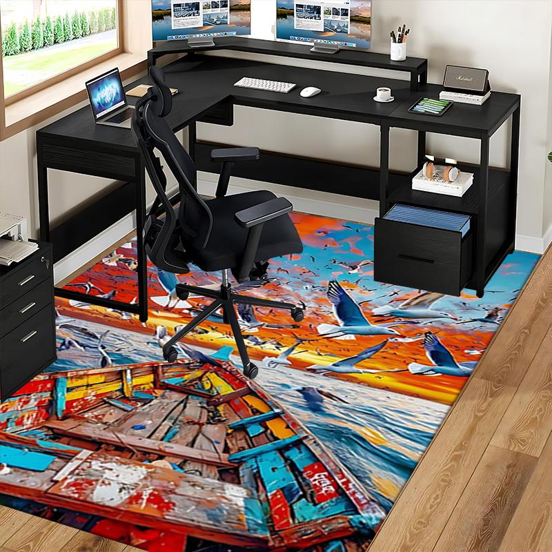 1pc Anime Seagull Chair Mat - Office Desk Rug with Vibrant Sea Sunset Design, Perfect for Anime Lovers and Home Decor Enthusiasts.A096