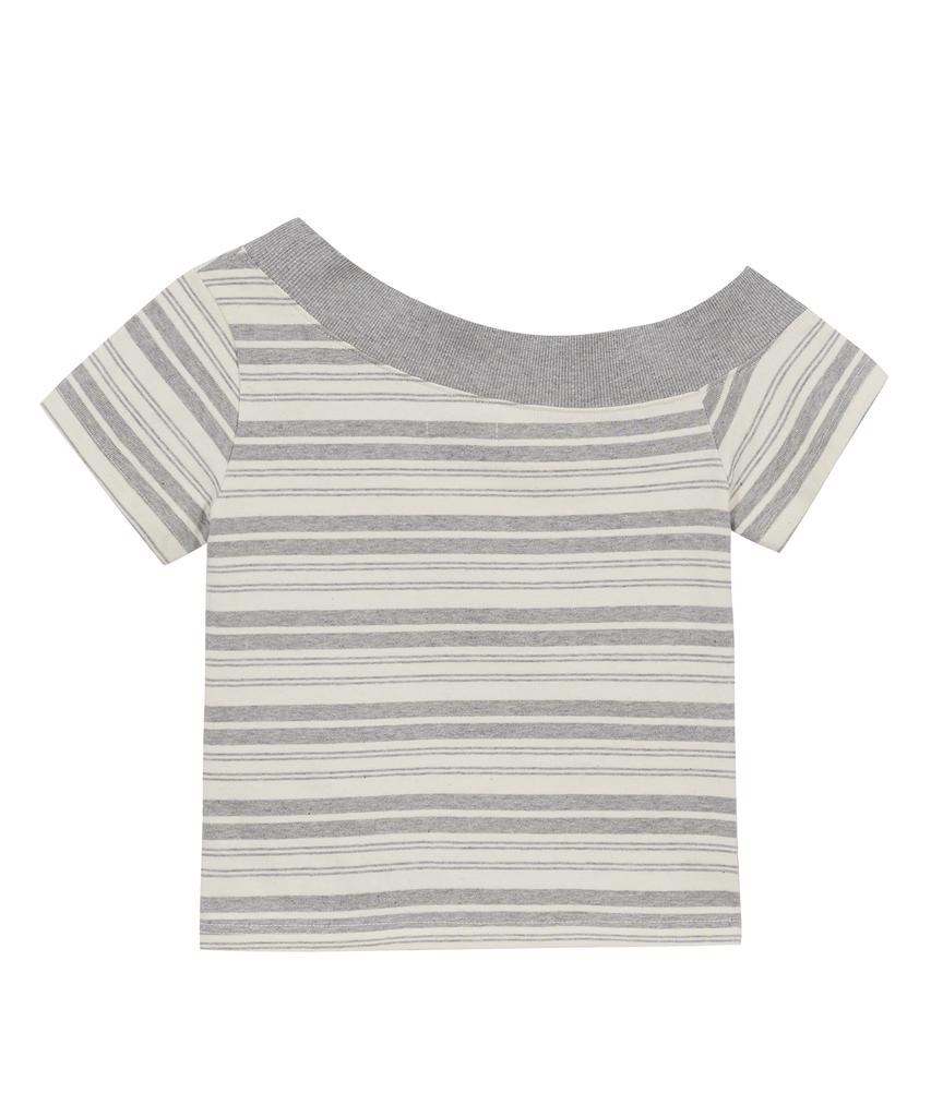 ILLIGO One-Shoulder Studded Stripe Top Grey Ivory