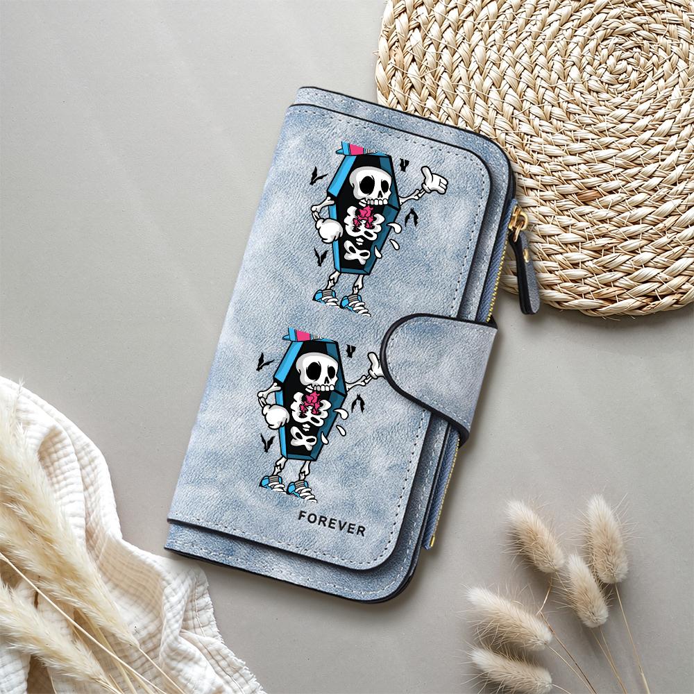 Cool Skeleton Print Women Long Wallet Fashion Portable Multi Slot Card Holder Purse