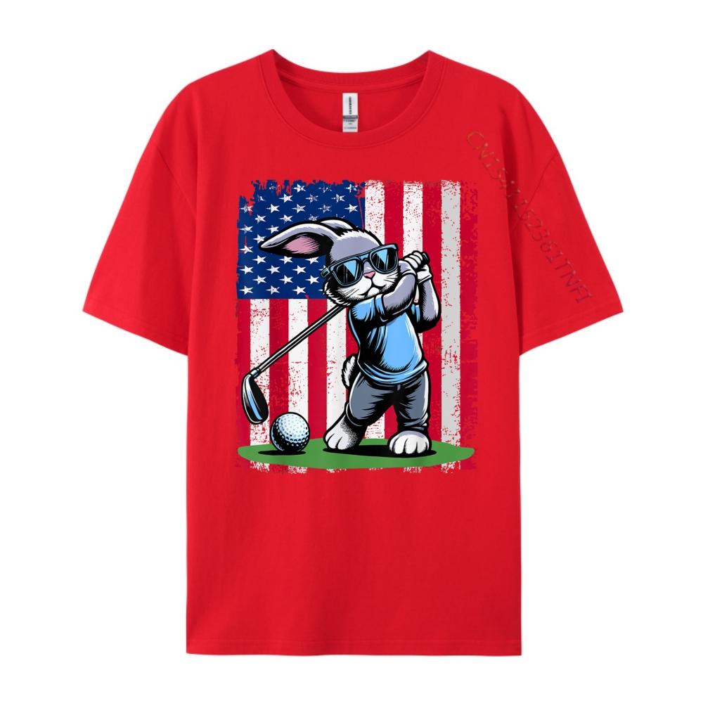 Rabbit Plays Golf Cotton Graphic Tees Unisexs Clothing Tops T Shirt Fathers Day Unisexs Designer Clothes TShirts Outdoor S
