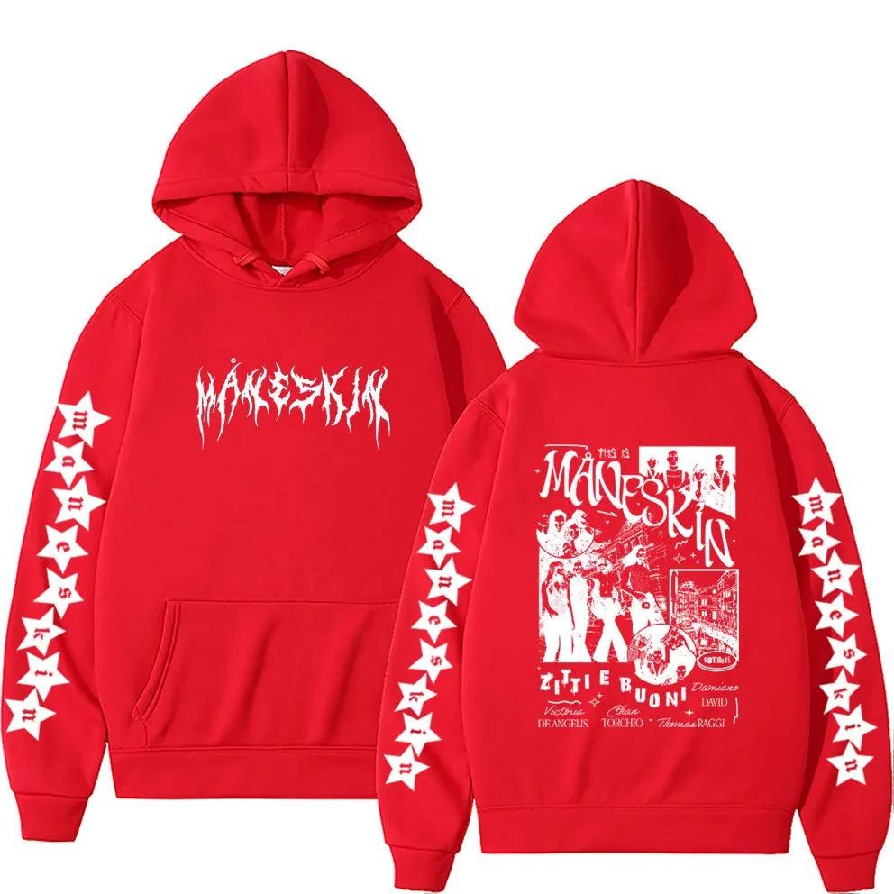 Modischer Streetwear-Sportswear-Hoodie mit doppelseitigem Grafikprint der italienischen Rockband Maneskin für Herren (Herbst, locker geschnitten)