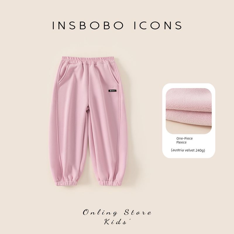 Insbobo Girls  Pants Children s Winter Fleece-Lined Long Pants 2025 New Style Little Girls Autumn and Winter Thickened Sweatpants Pink 110