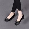 Women's Single Shoes Round Head Flat Bottom Spring and Autumn New Bow Rhinestone Black Sheepskin Lazy Shoes