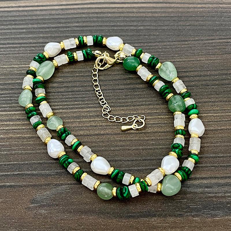 

Ожерелье из титановой стали с натуральным камнем и жемчугом, ретро, высококлассное, с темпераментом, цепочка до ключицы, модное, нишевое, универсальное украшение для женщин