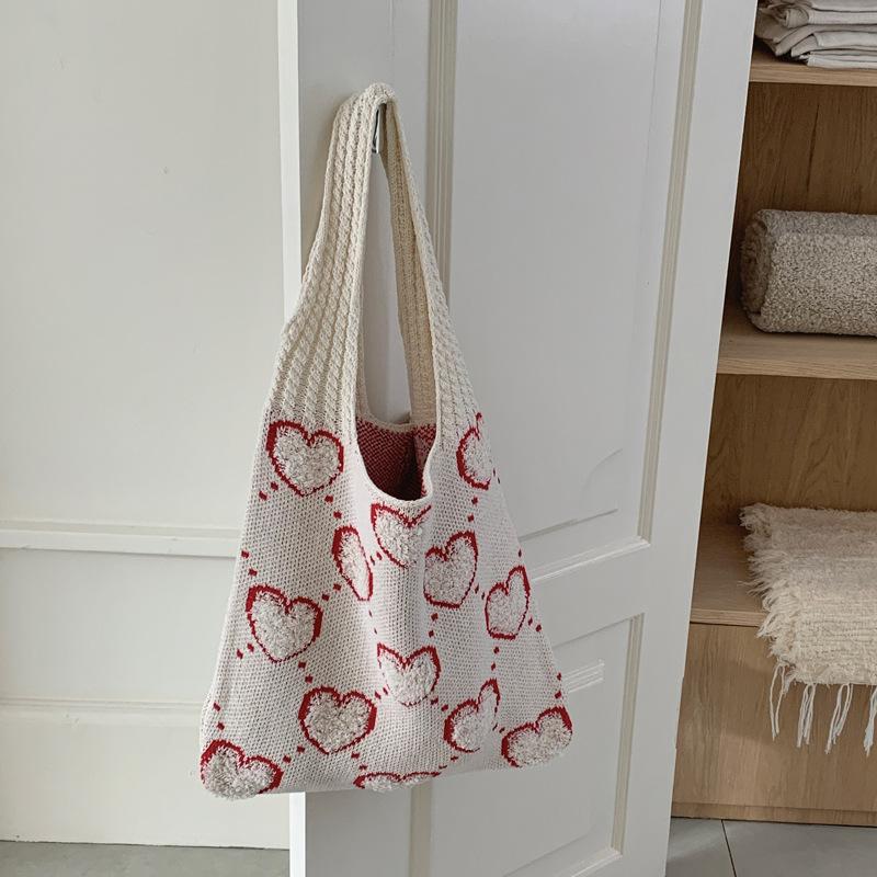 

Новая универсальная женская сумка-тоут Sweet Lazy Wind большой емкости Love Knitted Bag Retro Knitted Bag через плечо 56*37*2 абрикосовый
