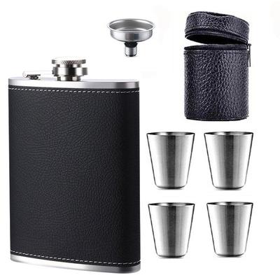 Portable Stainless Steel Leather-Covered Wine Flask for Outdoor Use