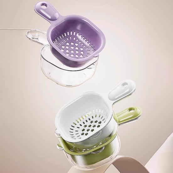 Drain Basket with Ergonomic Handle Thickened Double-Layer Design Kitchen Strainer Bowl Fruit Vegetable Washing Straining Basket
