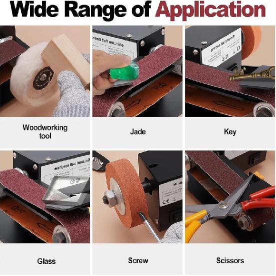 Stand Belt Sander, 350W Stationary Grinder Adjustable Angle Micro Electric Belt Sander with 10-piece sanding belts