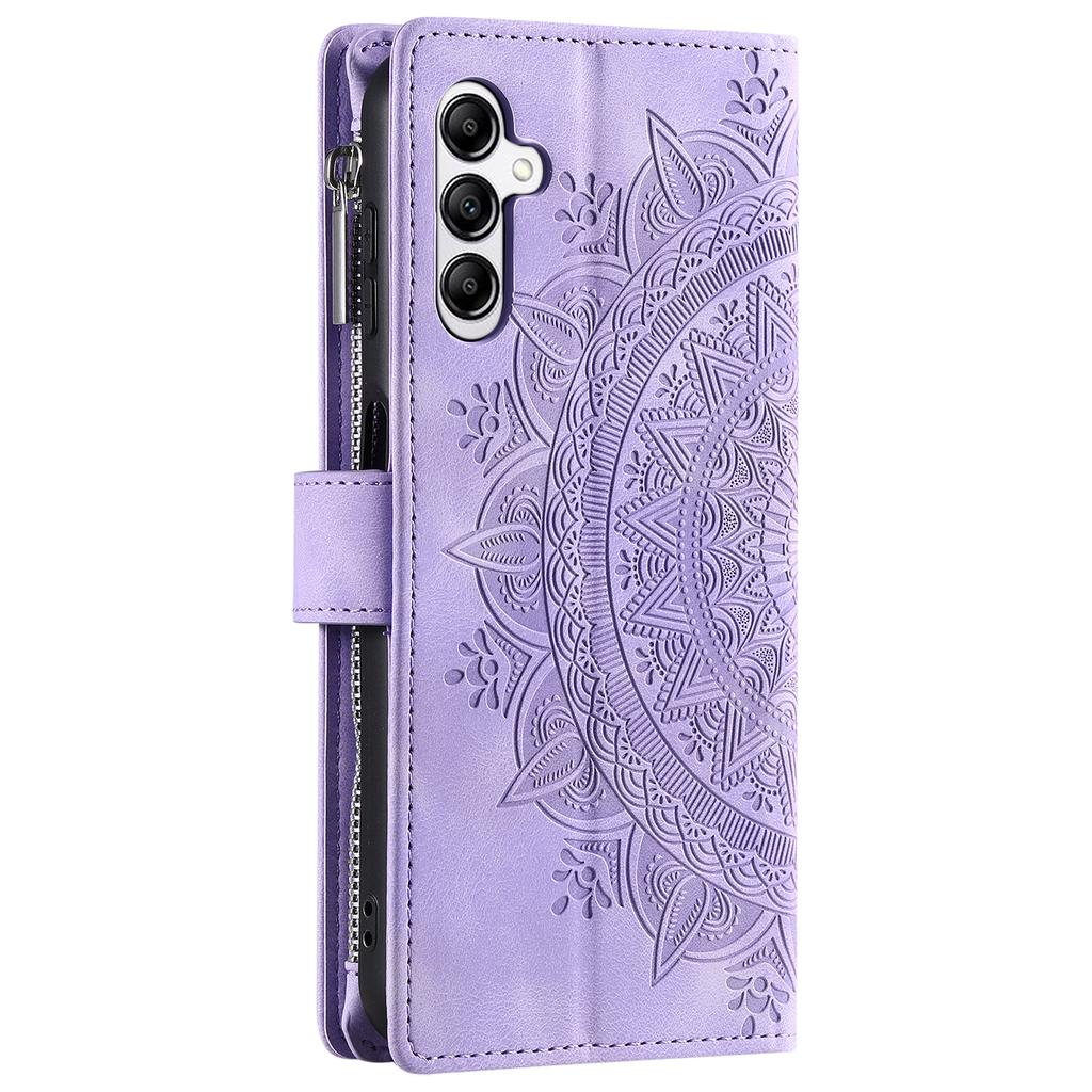 Style 006 For Samsung Galaxy S24 FE Phone Stand Case Mandala Flower Pattern PU Leather Zipper Wallet Phone Cover