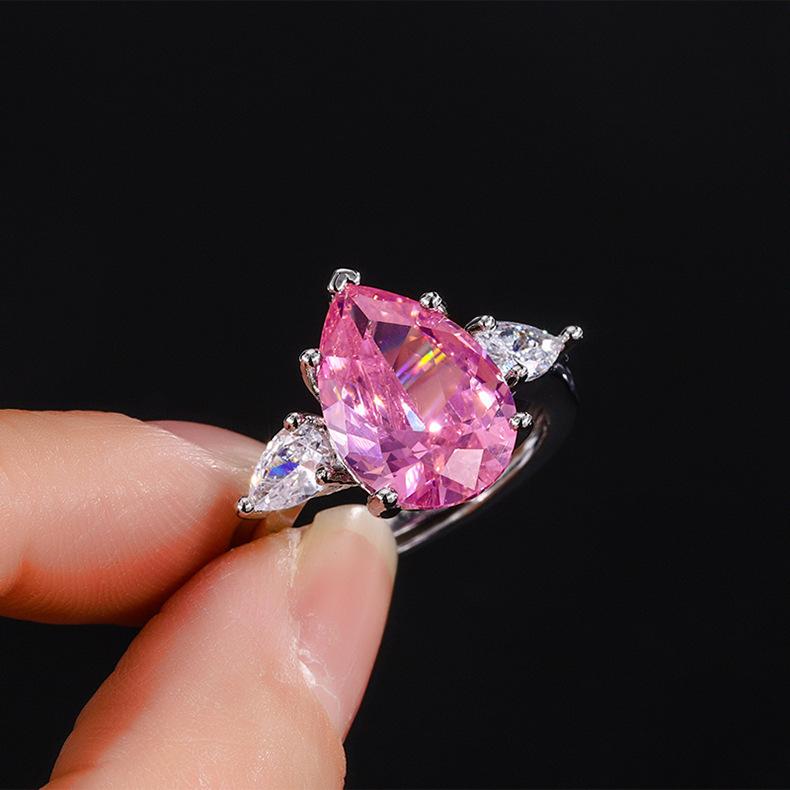 2026 Fashion Pink Water Drop Ring Women s Niche High-end Design Sense Resizable