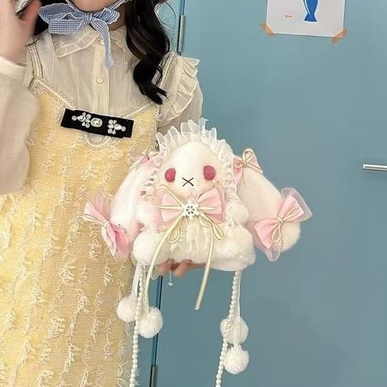 Lolita Butterfly Rabbit Details Student Plush Bag Handheld And Strap Shoulder