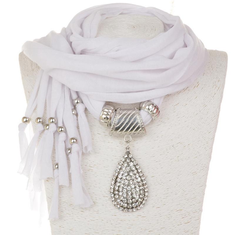 Tassel Polyester Scarf Women's Jewelry Scarf Full Diamond Water Drop Pendant Scarf