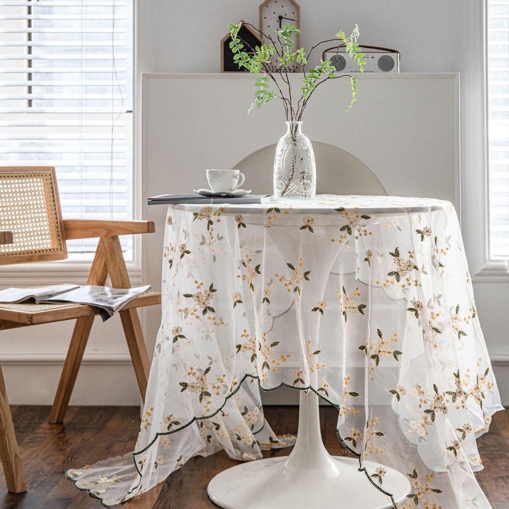 Imanqi Yun Pink Floral Embroidered Tablecloth and Cake Photography Backdrop