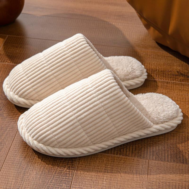 Fashion striped winter slippers Cotton women's non-slip slippers Floor mute slippers comfortable flip-flops