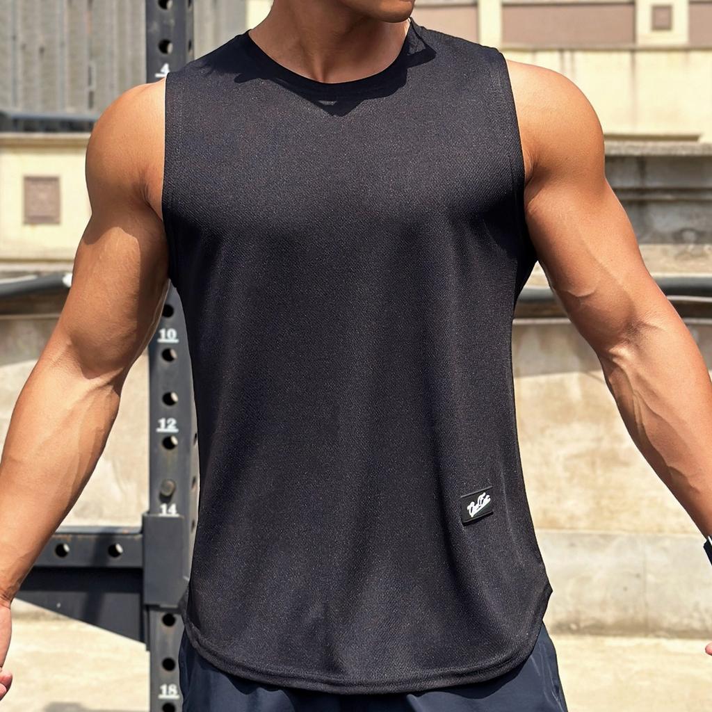 New Summer Trendy Men's Pullover Round Neck Mesh Base Shirt Sports Fitness Sleeveless Vest Quick-drying Top