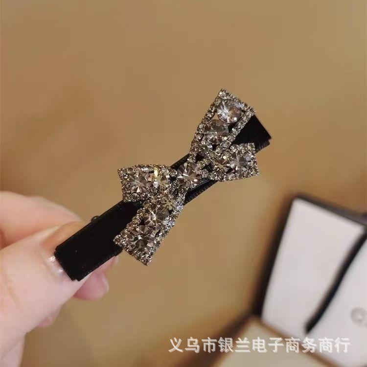 

Простая заколка-утиный клюв со стразами, черная бархатная заколка для челки, заколка для лба, заколка-бок, заколка-шпилька, аксессуары для волос