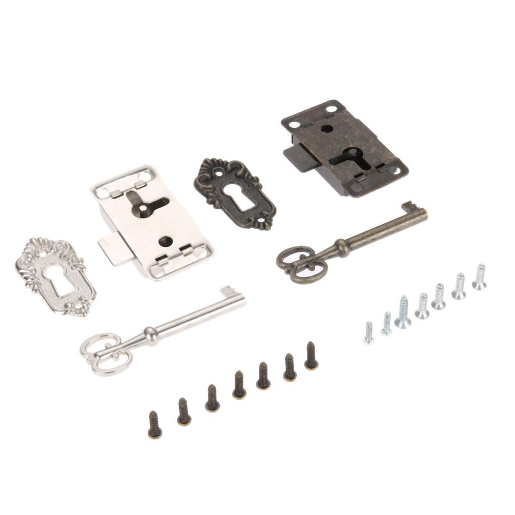 DRELD Antique Iron Door Lock Drawer Jewelry Wood Box Cabinet Wardrobe Cupboard Door Lock + Key Furniture Hardware Silver/Black